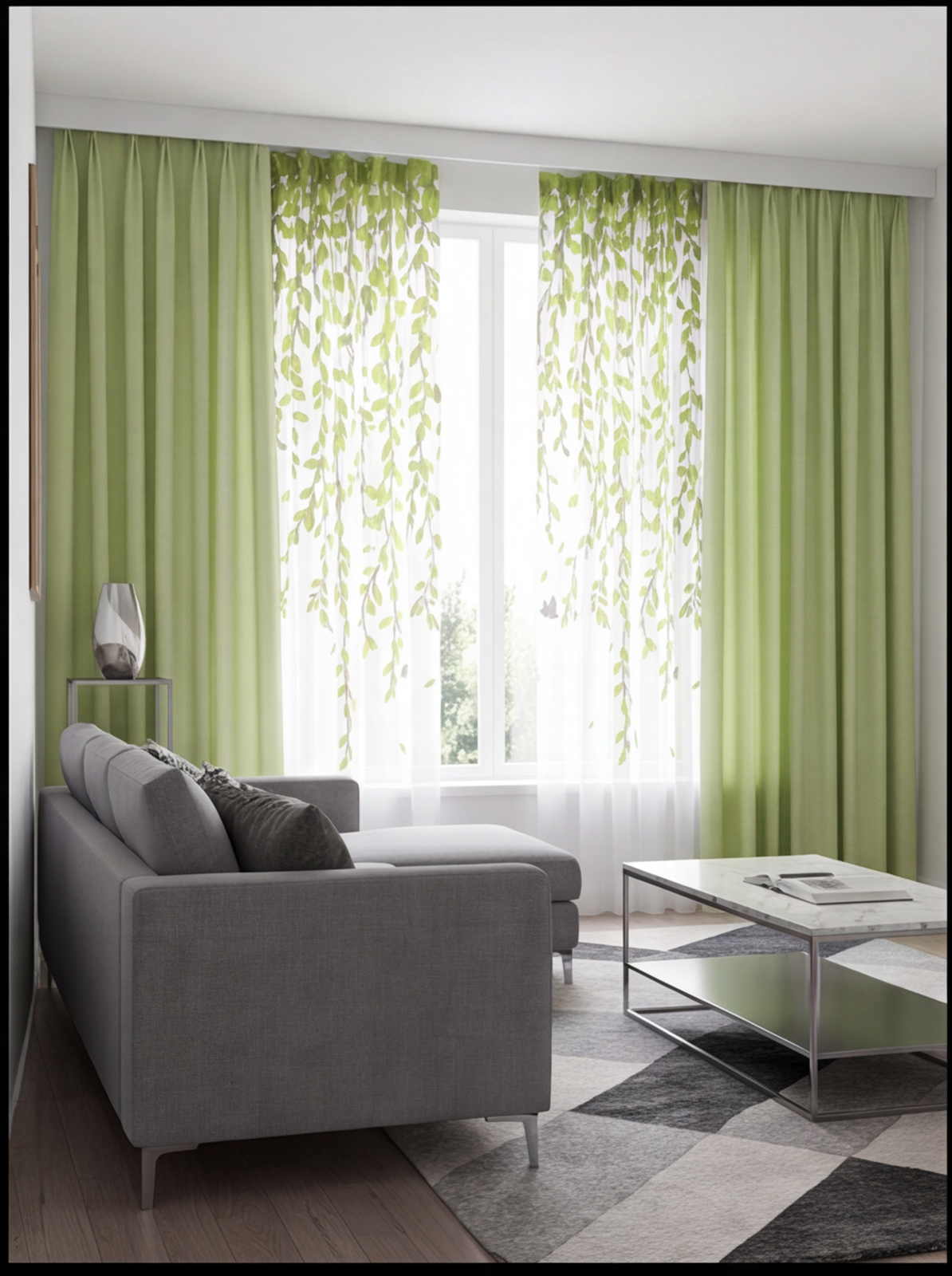 Pair of Digital Printed Combination Curtains