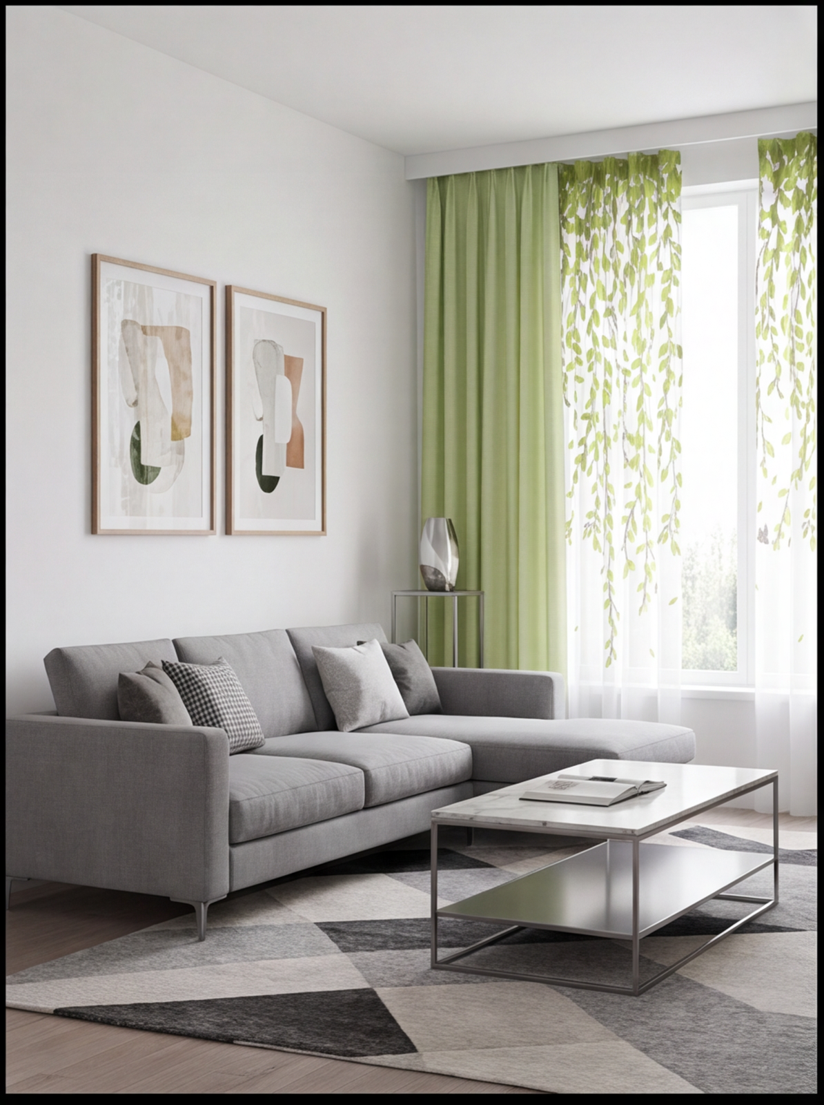 Pair of Digital Printed Combination Curtains