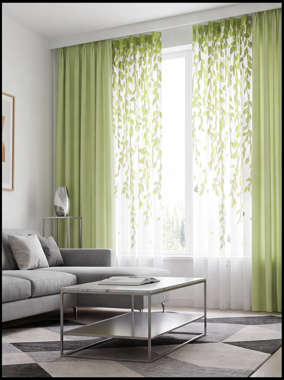 Pair of Digital Printed Combination Curtains