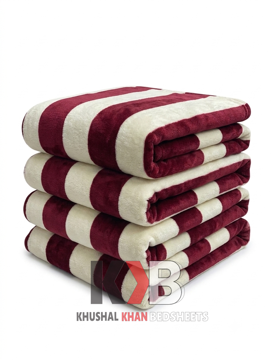 Popular Blanket Maroon & Cream Stripe