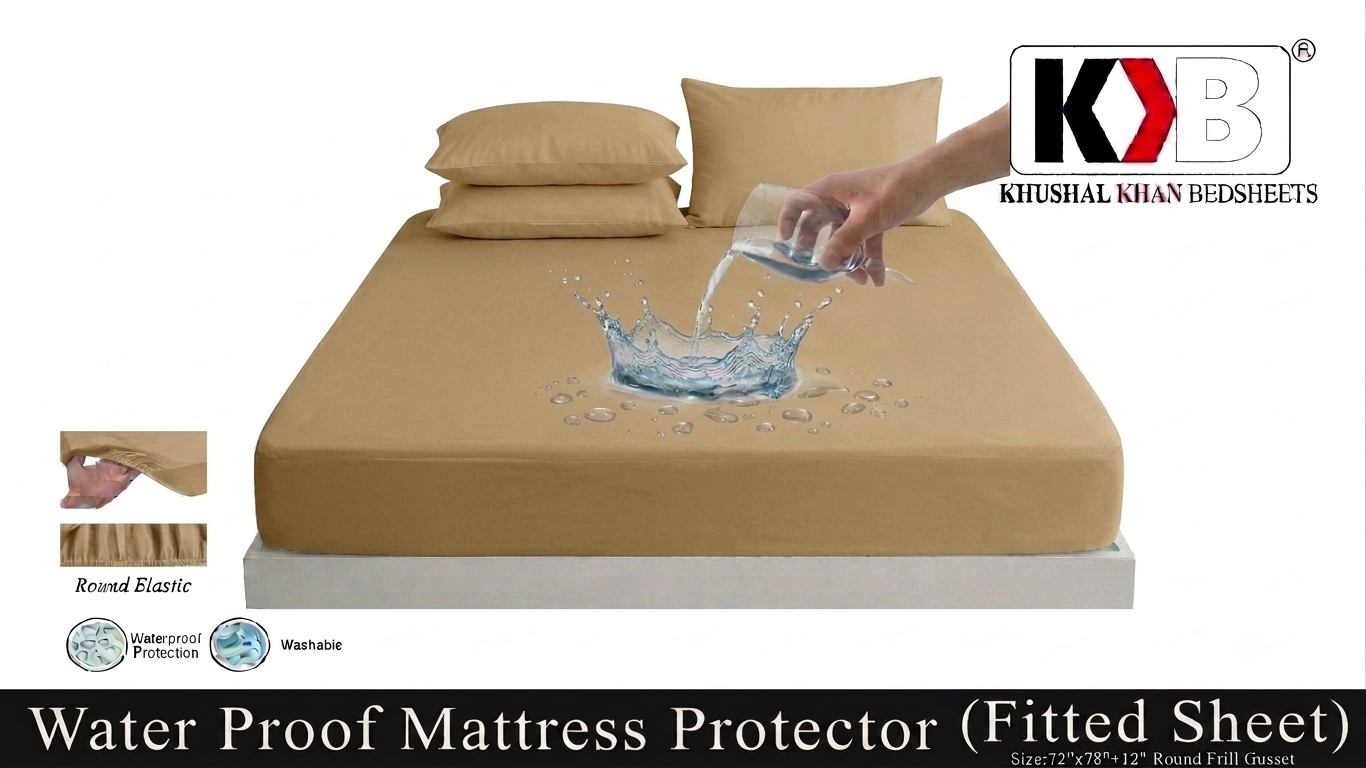 SlateCover Fitted Sheet – Waterproof Mattress Protector – Beige