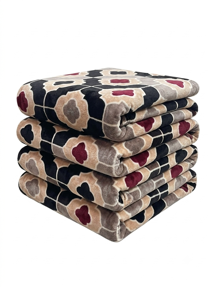 Popular Blanket Beige Black Maroon Moroccan Tile