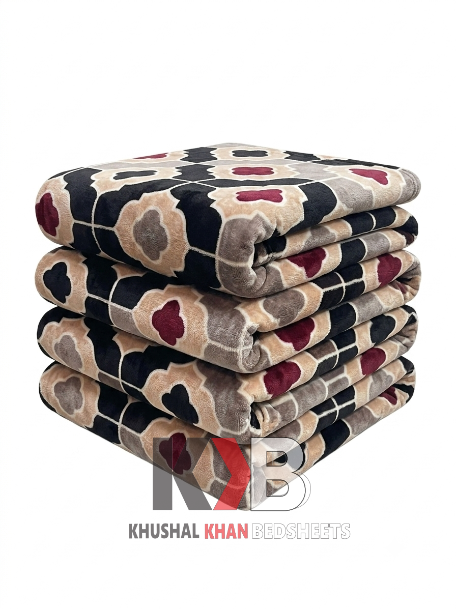 Popular Blanket Beige Black Maroon Moroccan Tile