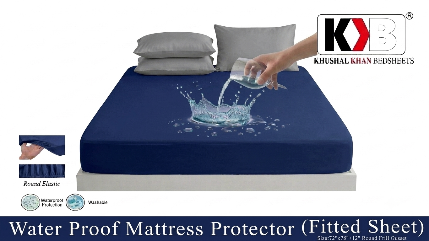 SlateCover Fitted Sheet – Waterproof Mattress Protector – Navy Blue