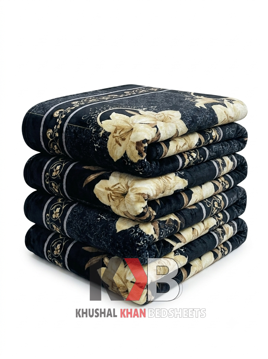 Popular Blanket Black & Gold Lily Floral