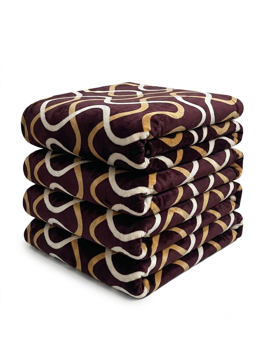 Popular Blanket Maroon & Gold Wavy Ribbon