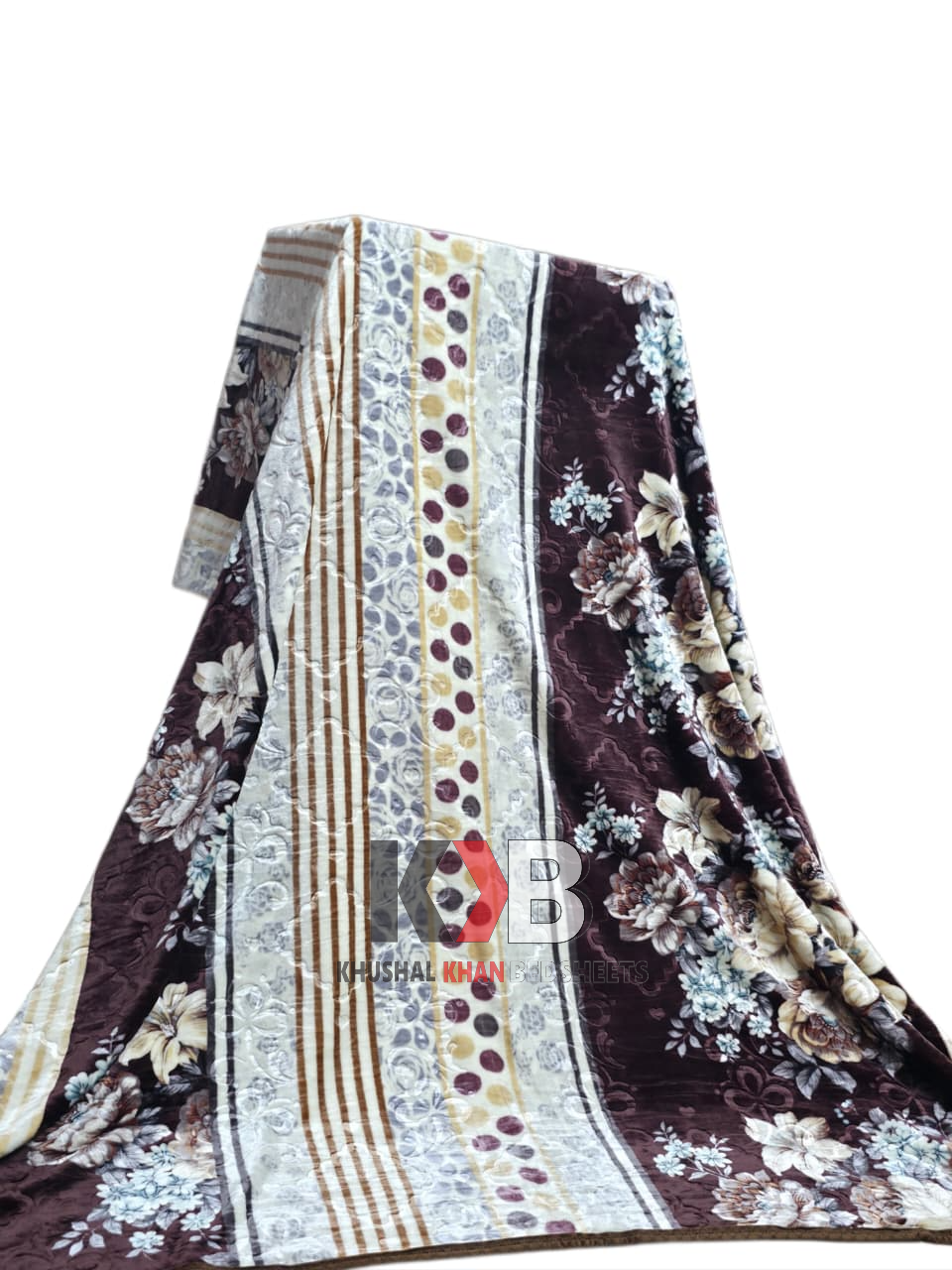Flannel Fleece Blanket – Maroon Floral Stripe