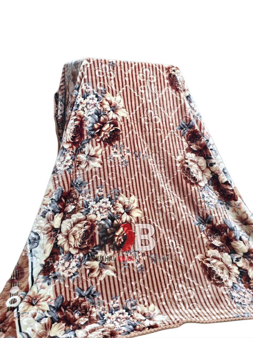 Flannel Fleece Blanket – Rust Stripe Floral