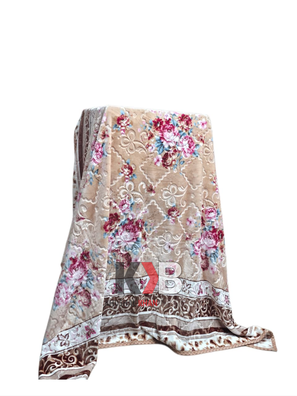 Flannel Fleece Blanket – Beige Peony