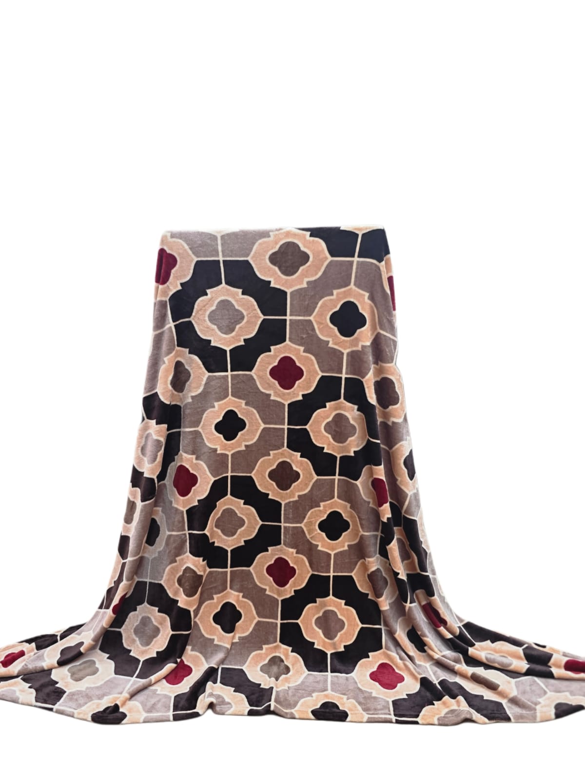 Popular Blanket Beige Black Maroon Moroccan Tile