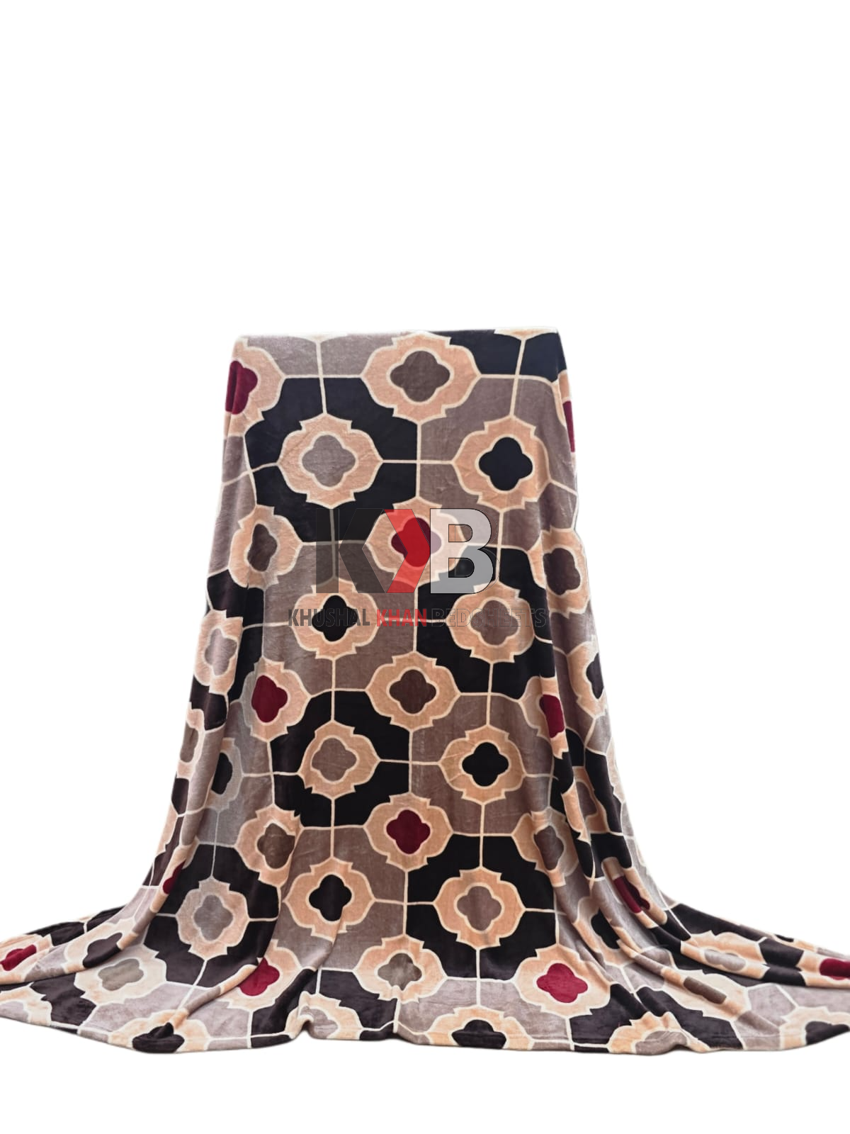 Popular Blanket Beige Black Maroon Moroccan Tile