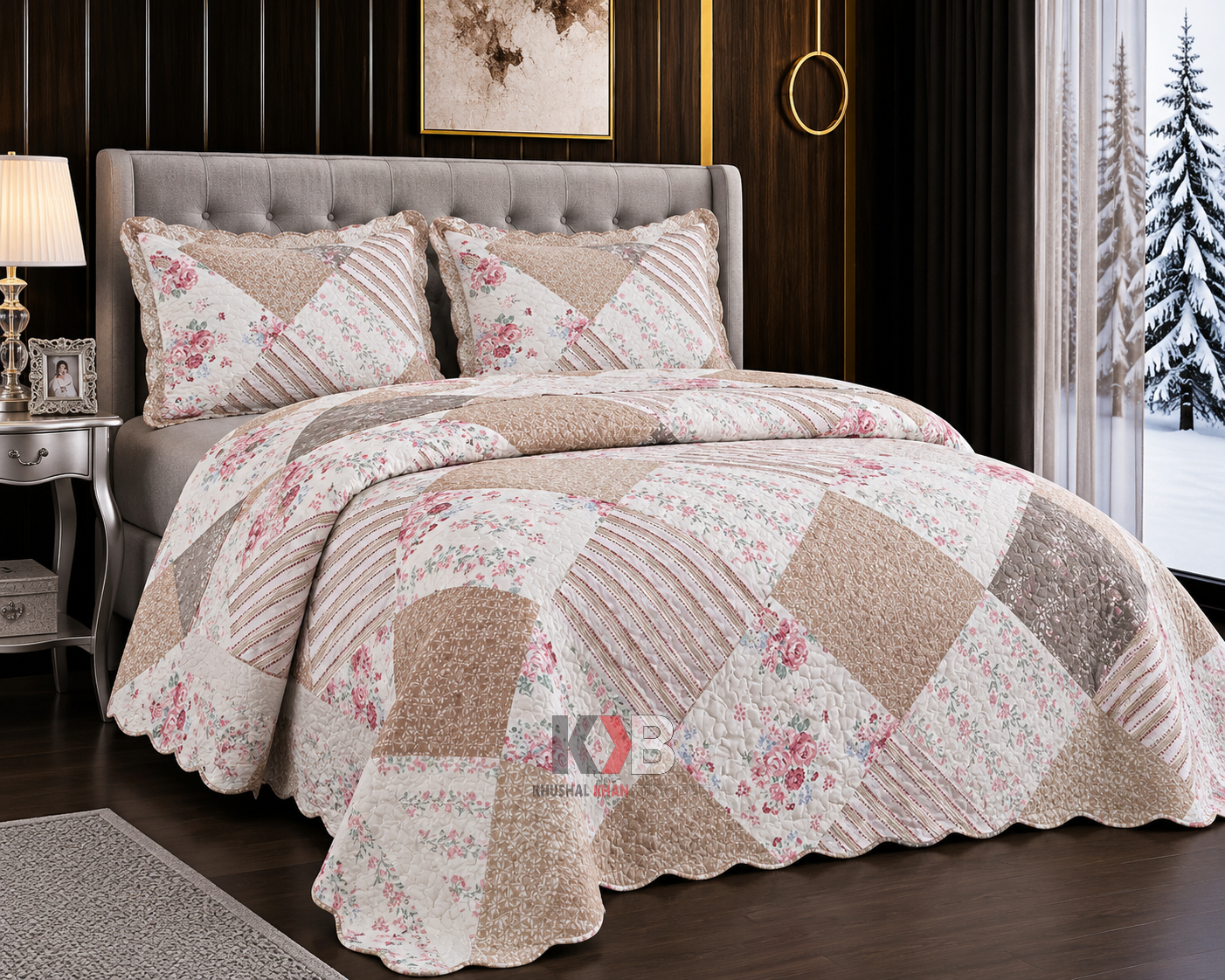 Rally Quilted Bedsheet -  Brown Pink