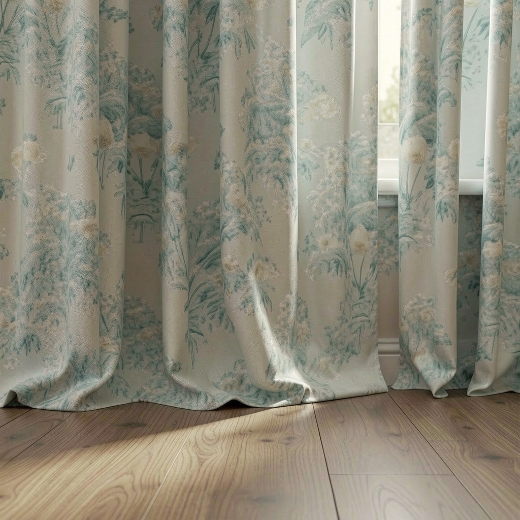 Pair of Digital Printed Curtains Green Shaded