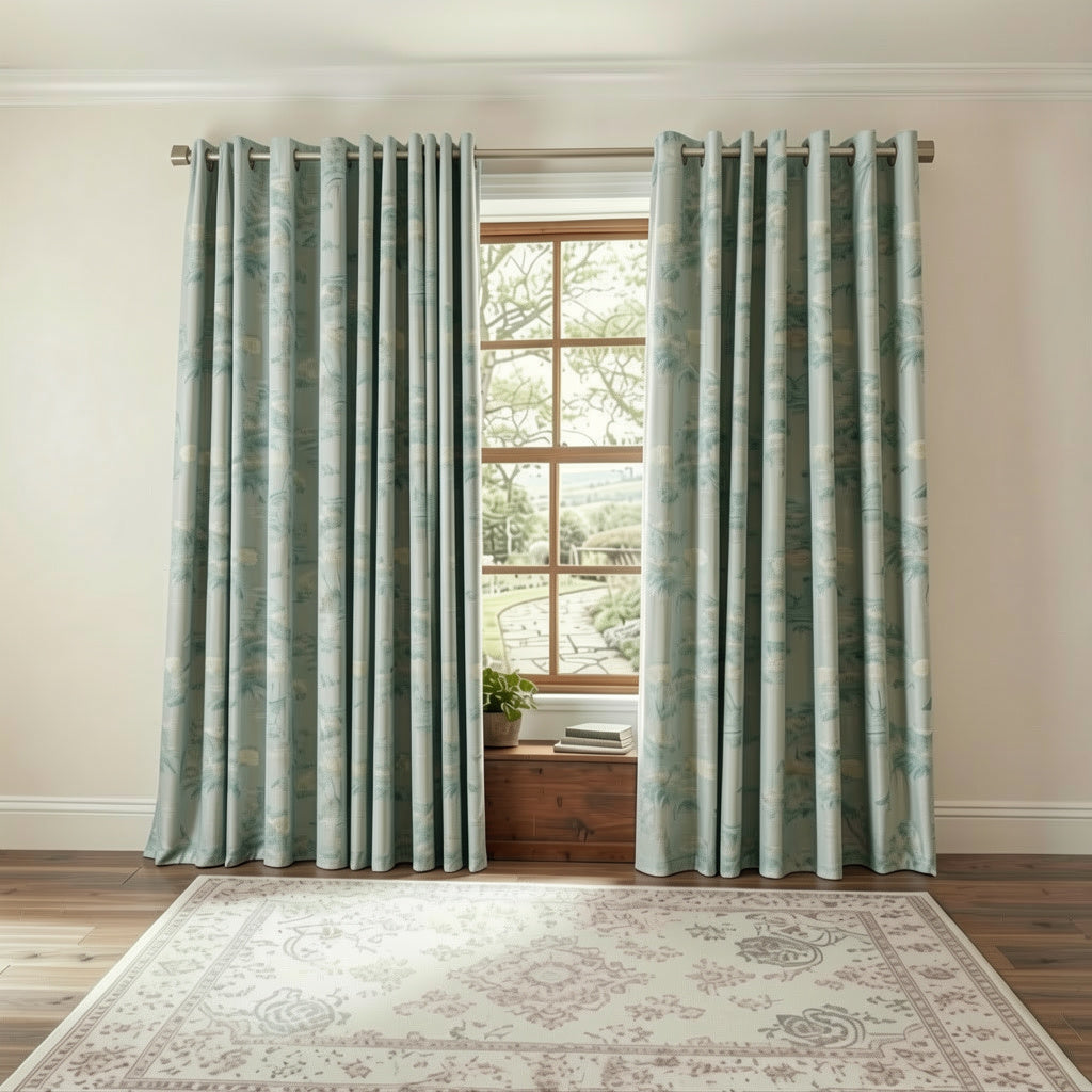 Pair of Digital Printed Curtains Green Shaded