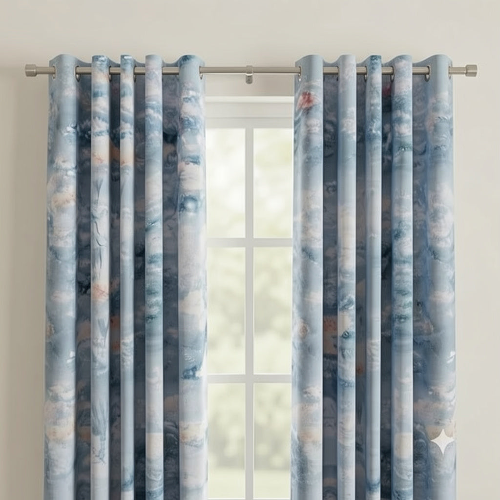 Pair of Digital Printed Curtains Blue Shaded