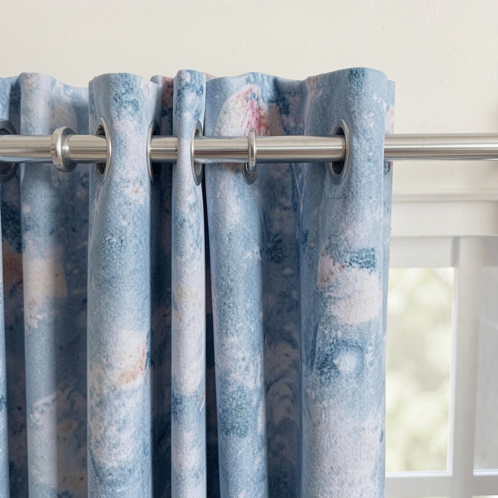 Pair of Digital Printed Curtains Blue Shaded