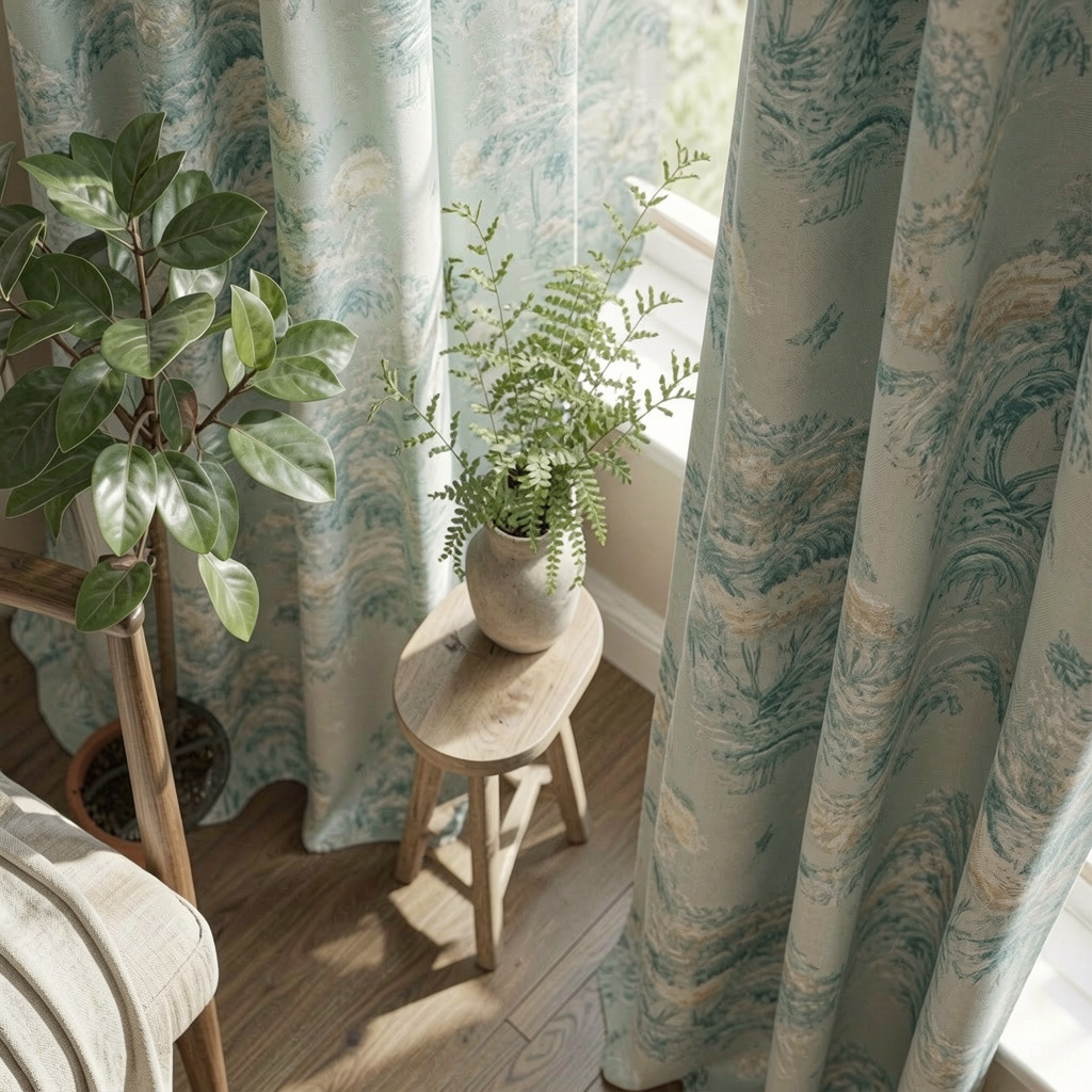 Pair of Digital Printed Curtains Green Shaded