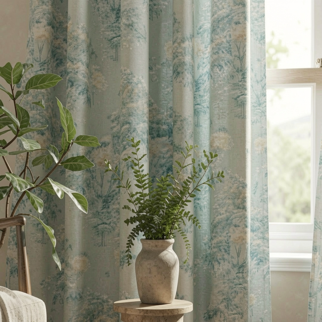 Pair of Digital Printed Curtains Green Shaded