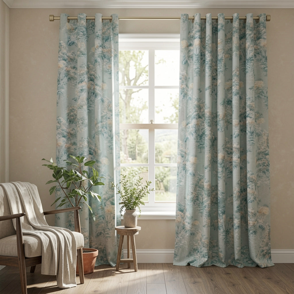 Pair of Digital Printed Curtains Green Shaded