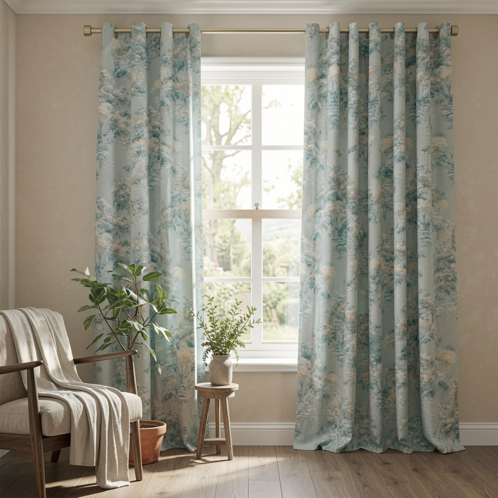 Pair of Digital Printed Curtains Green Shaded