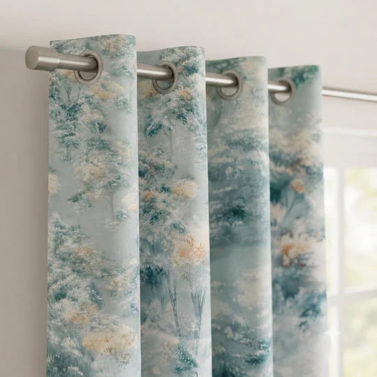 Pair of Digital Printed Curtains Green Shaded