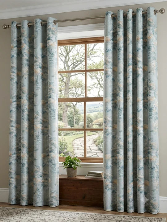 Pair of Digital Printed Curtains Green Shaded
