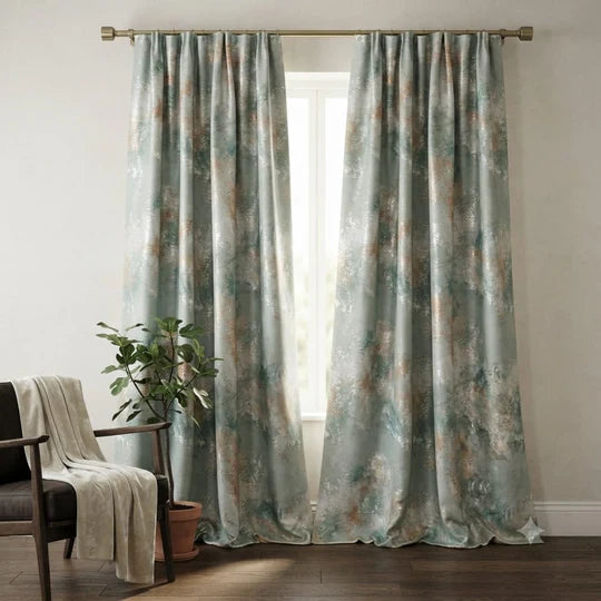 Pair of Digital Printed Curtains Green Shaded